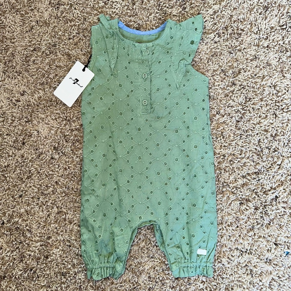 NWT 7 For Mankind Baby Romper Jumper Eyelet 0-3M Outfit New Girl 3M